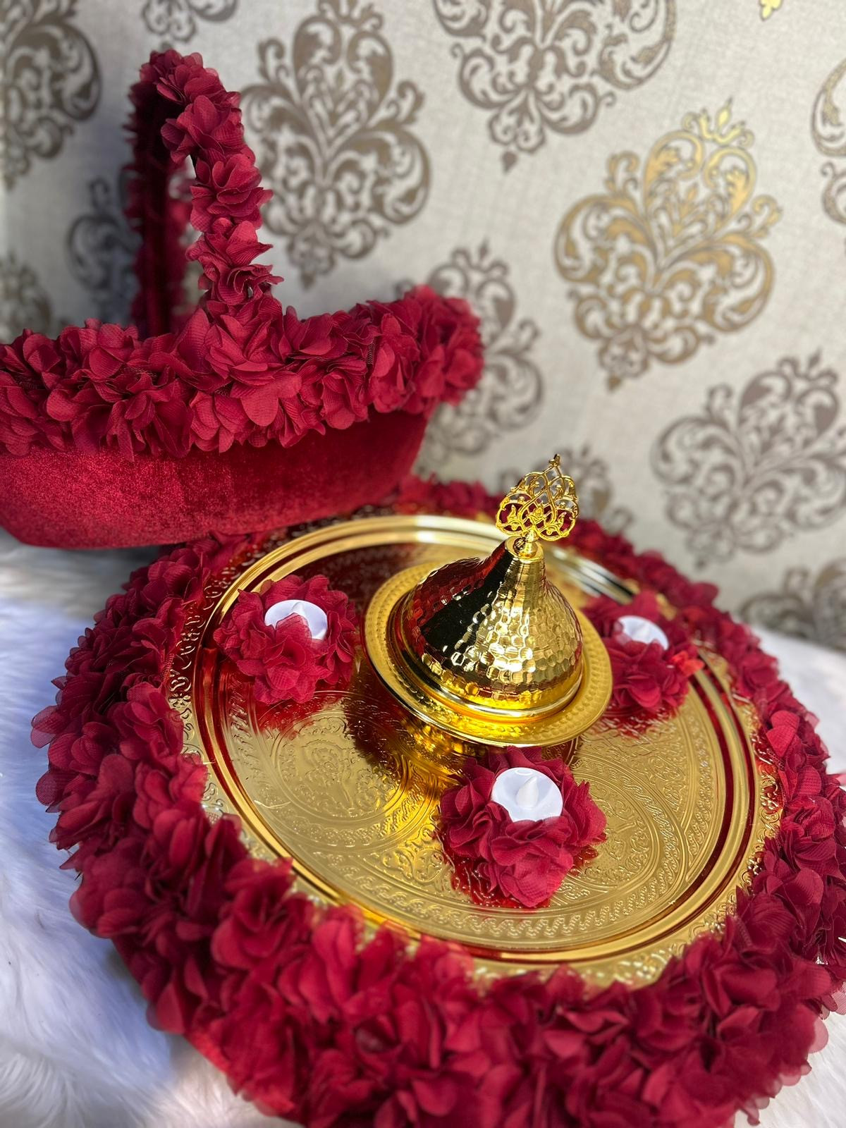 Lazer Çiçekli Sepet Tepsi