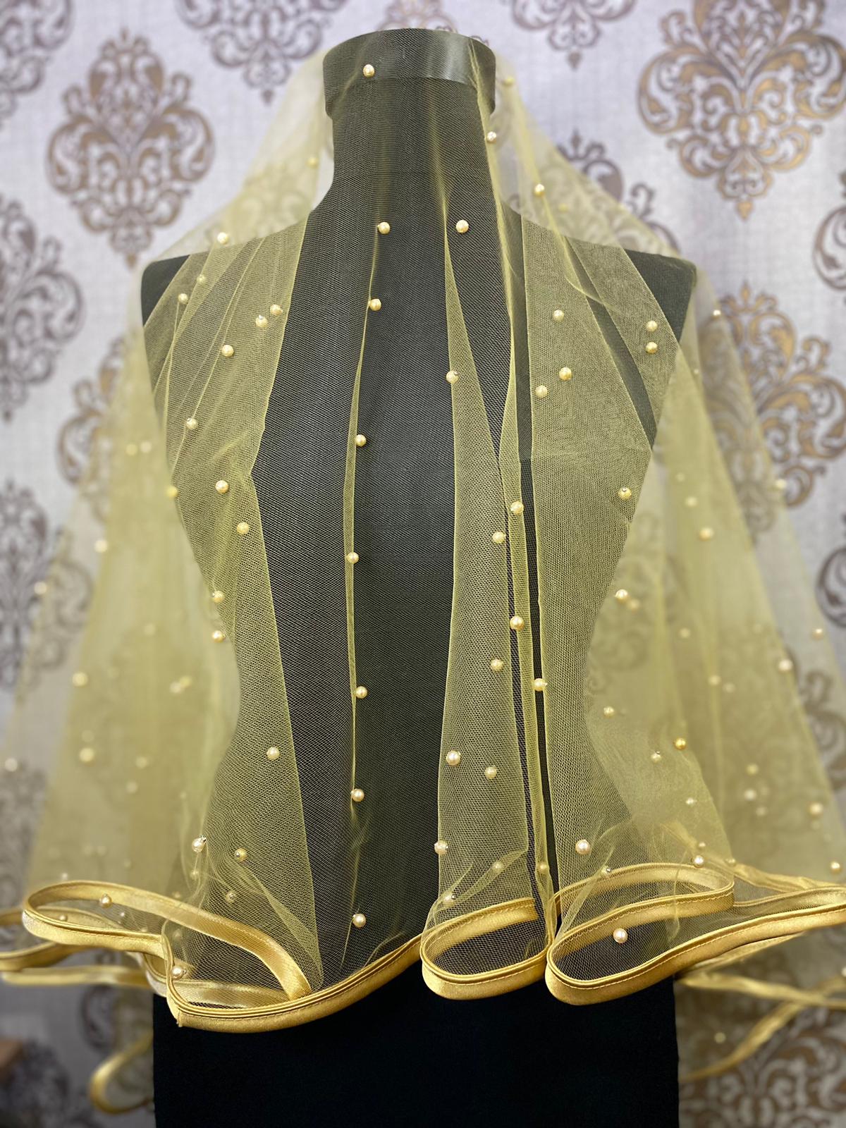 Gold İncili Biyeli Duvak Seti