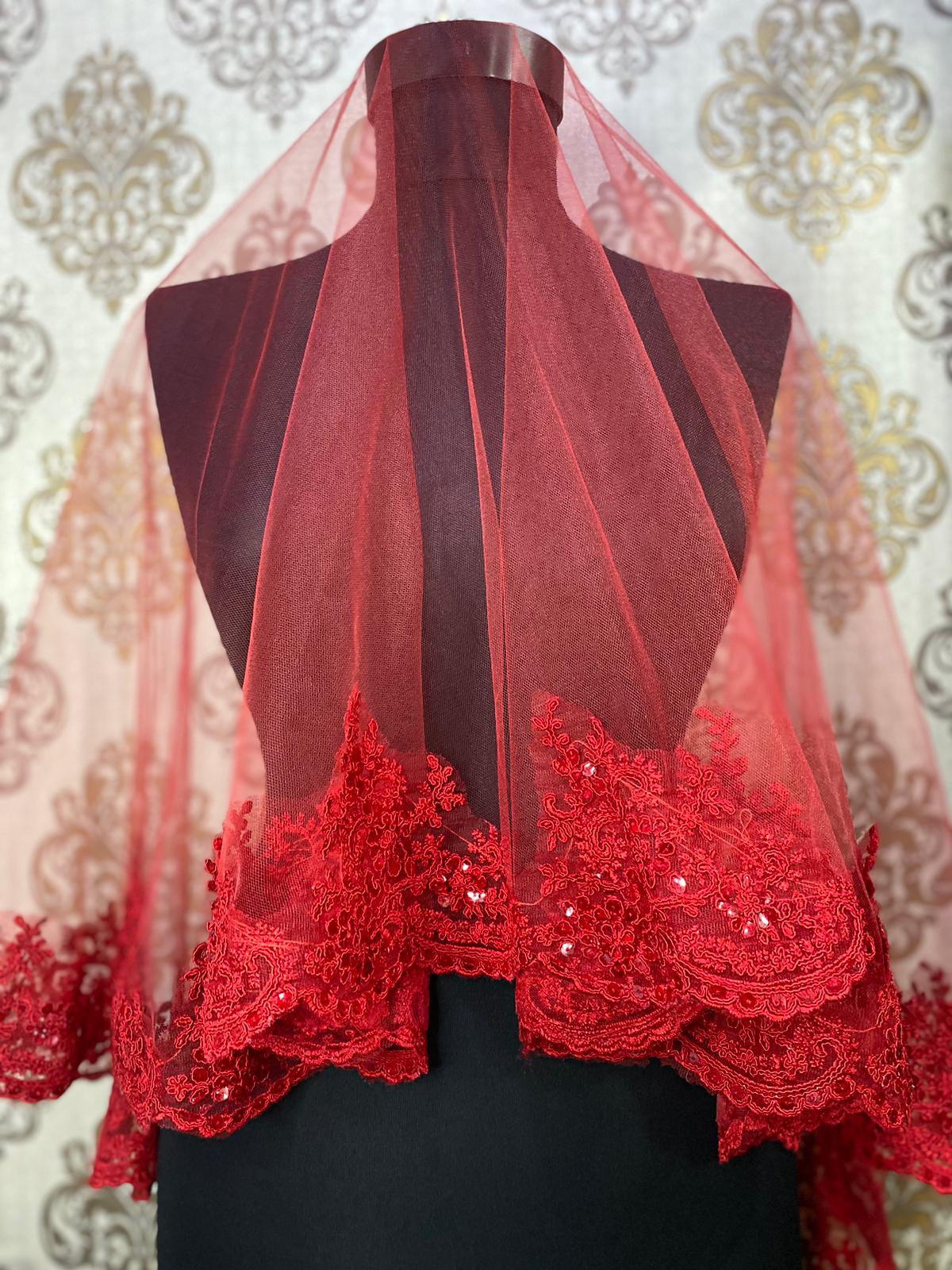 Kırmızı Narin Duvak Seti