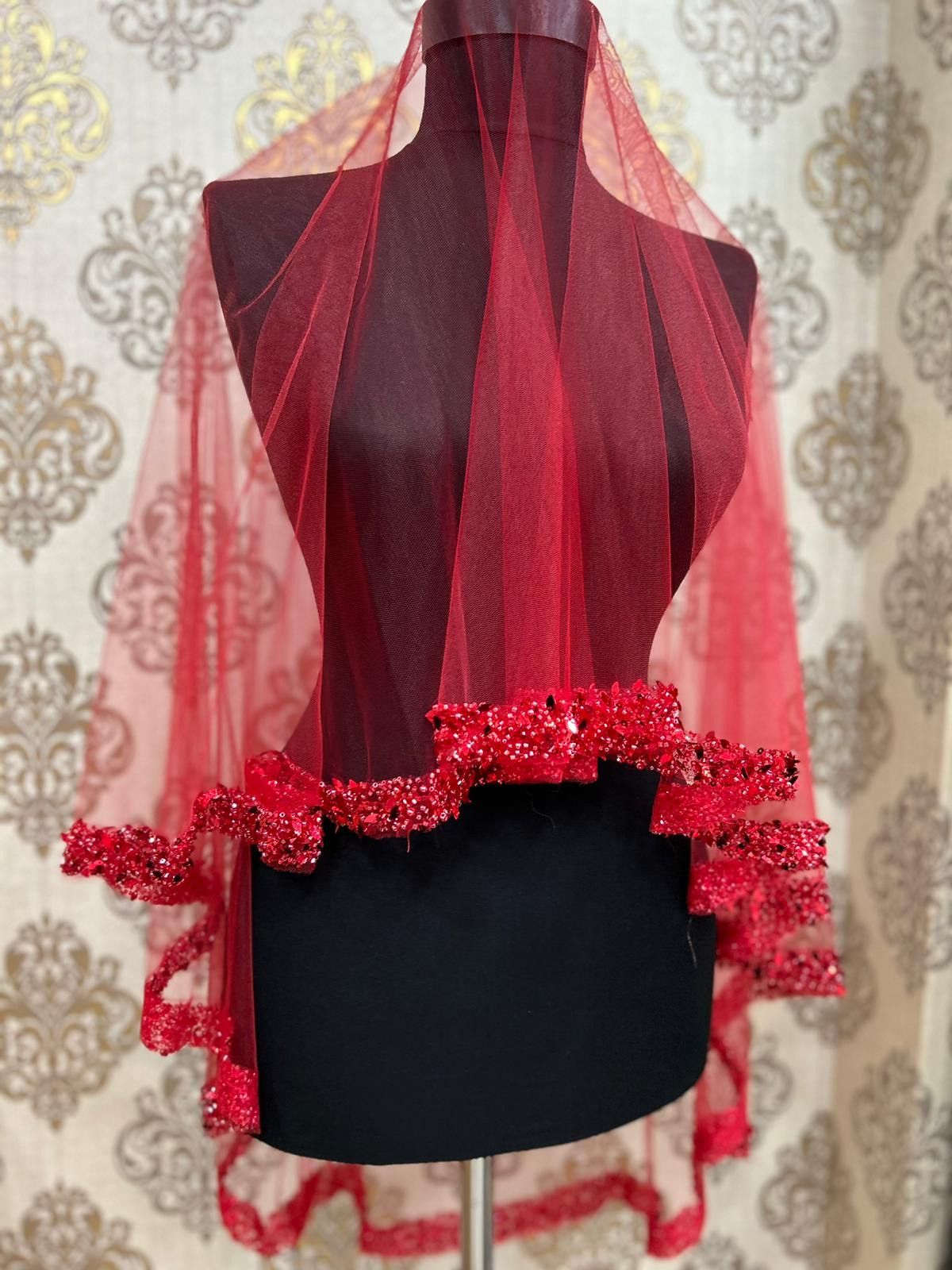 Kırmızı Yaprak Duvak Seti