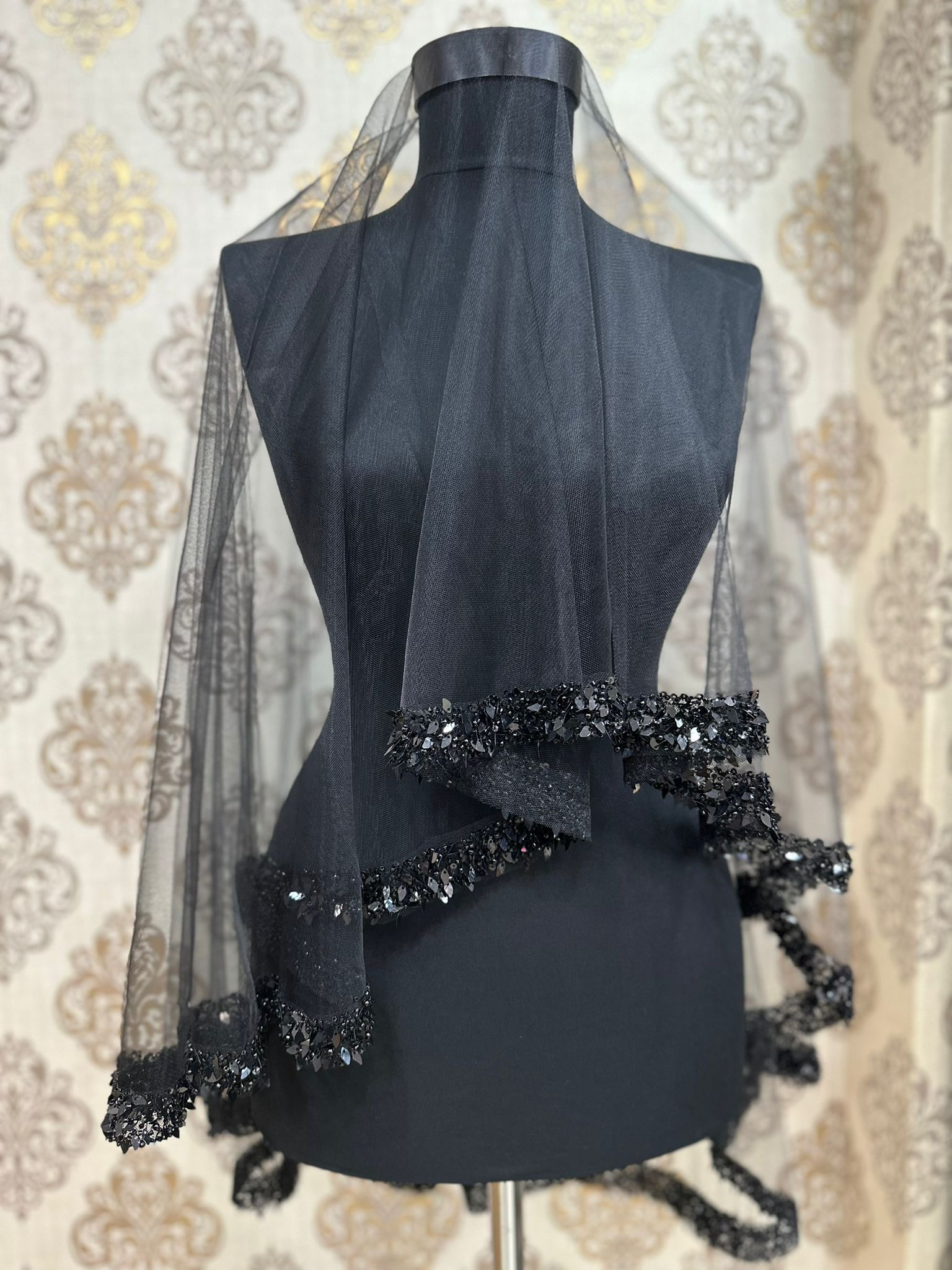 Siyah Yaprak Duvak Seti