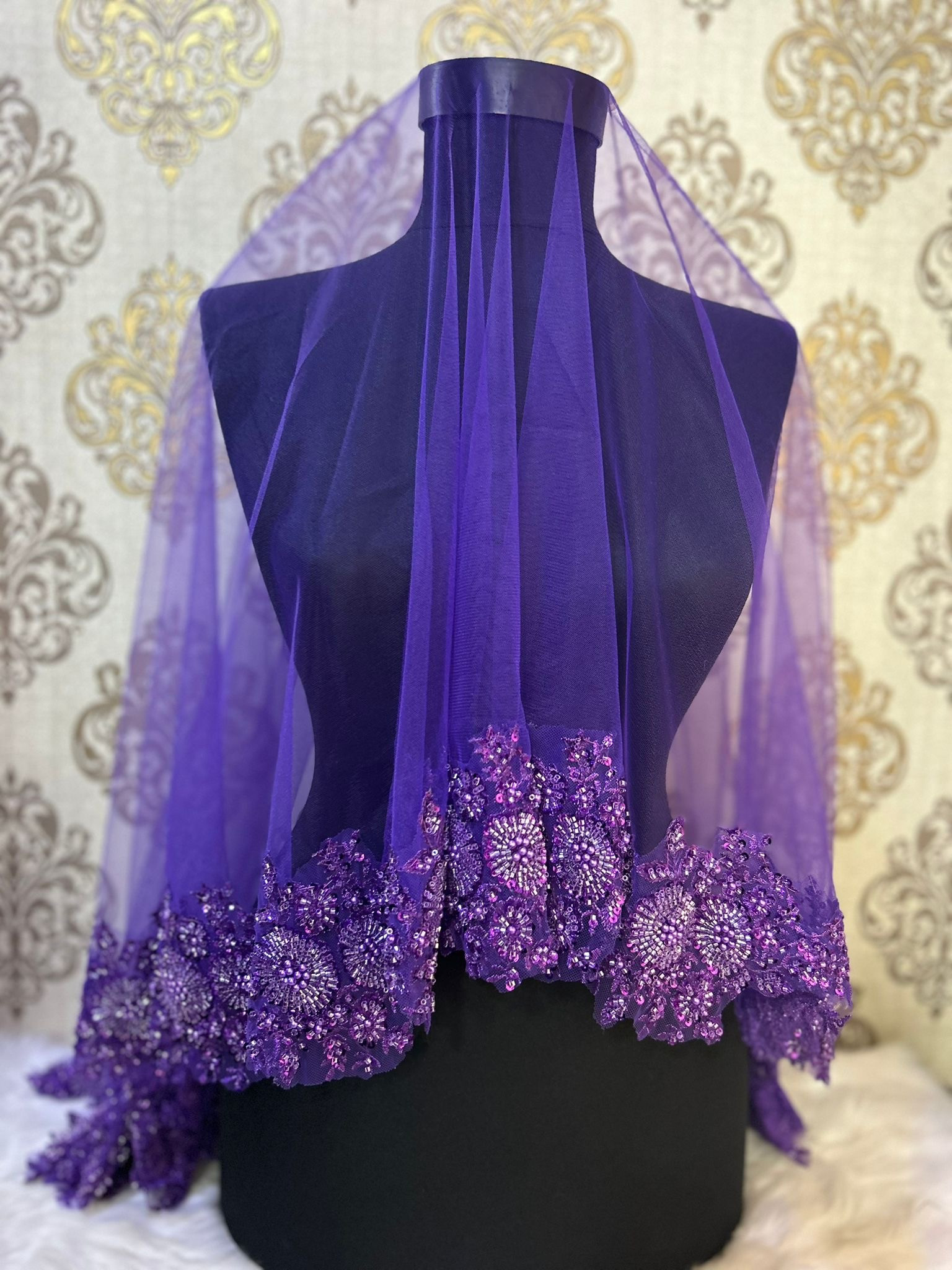 Mor İnce Vip Duvak Seti