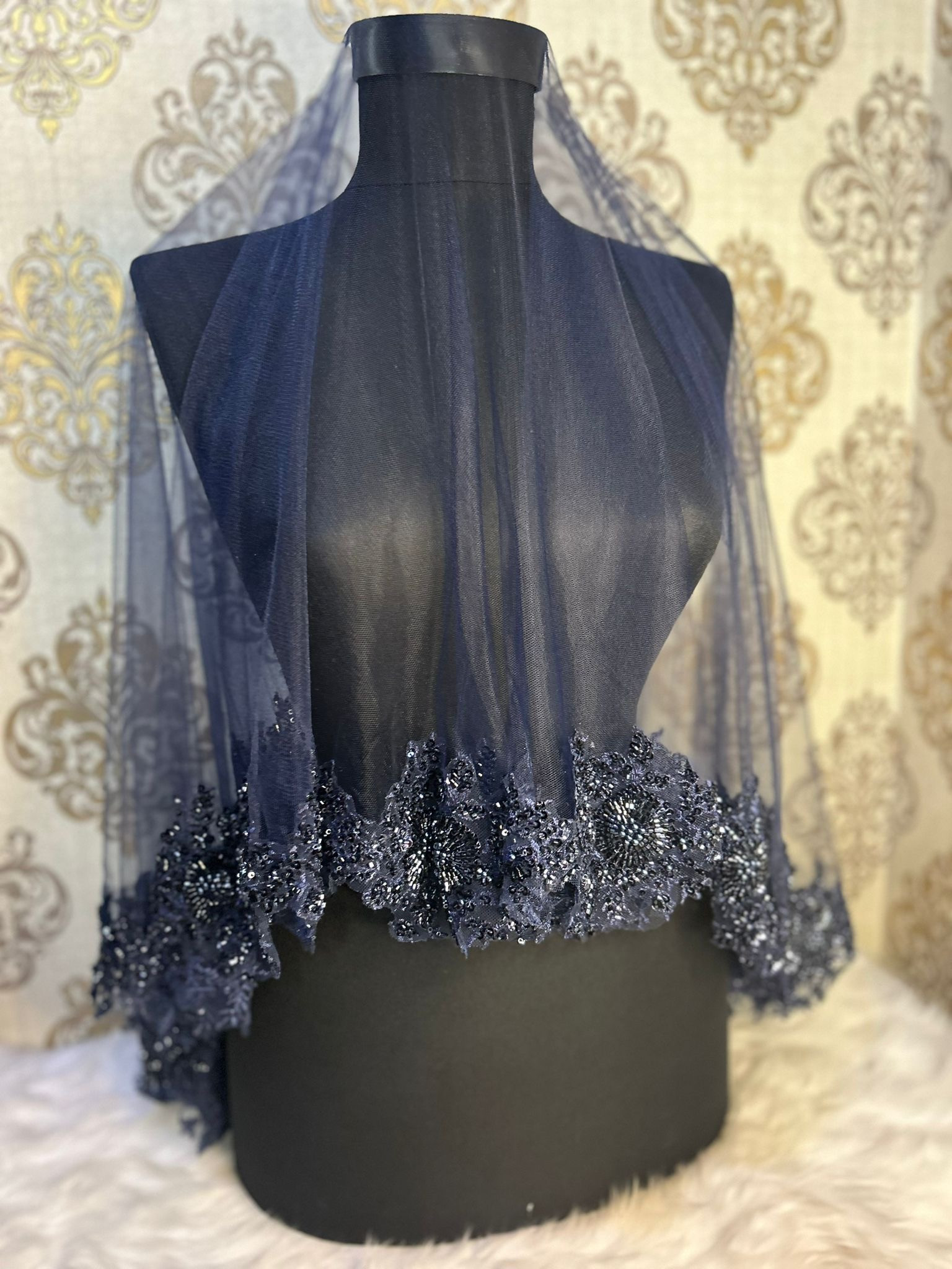 Lacivert İnce Vip Duvak Seti