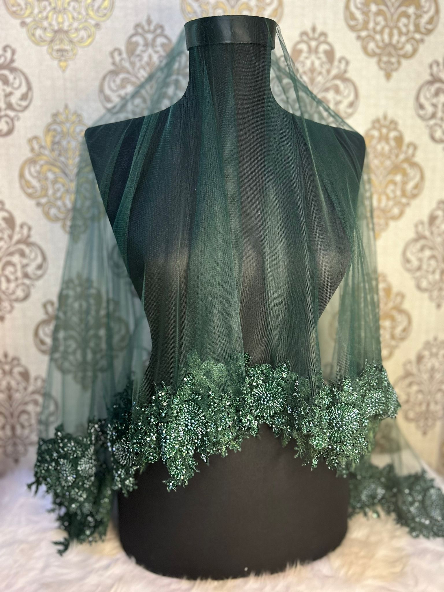 Zümrüt Yeşili İnce Vip Duvak Set