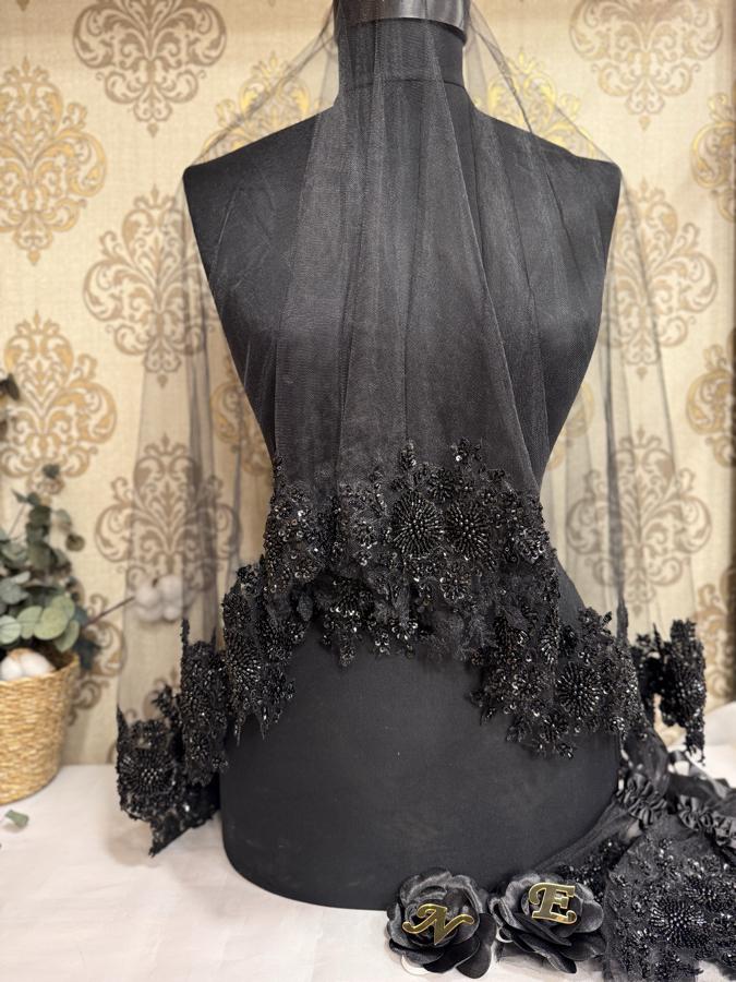 Siyah İnce Vip Duvak Seti