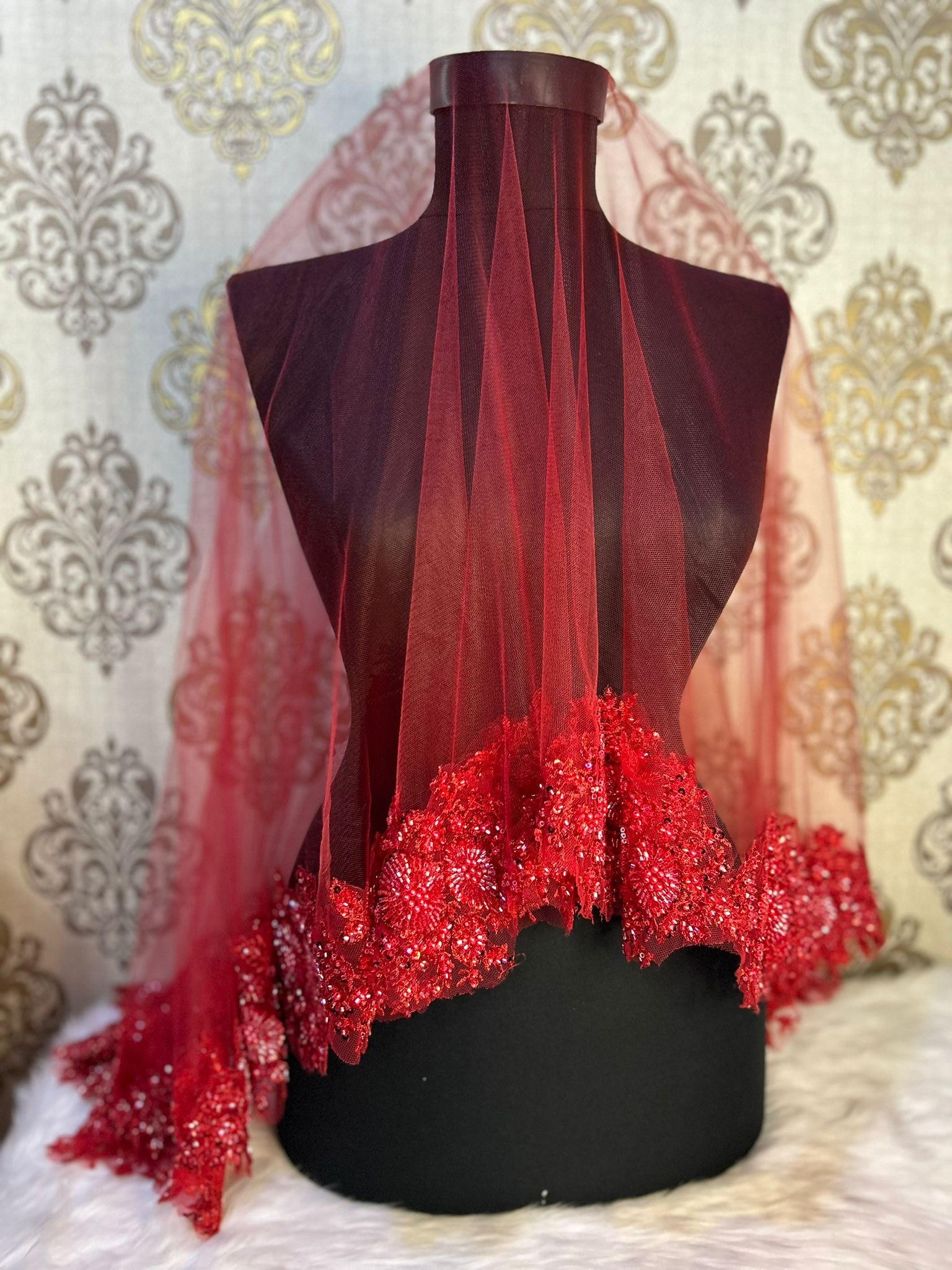 Kırmızı İnce Vip Duvak Seti