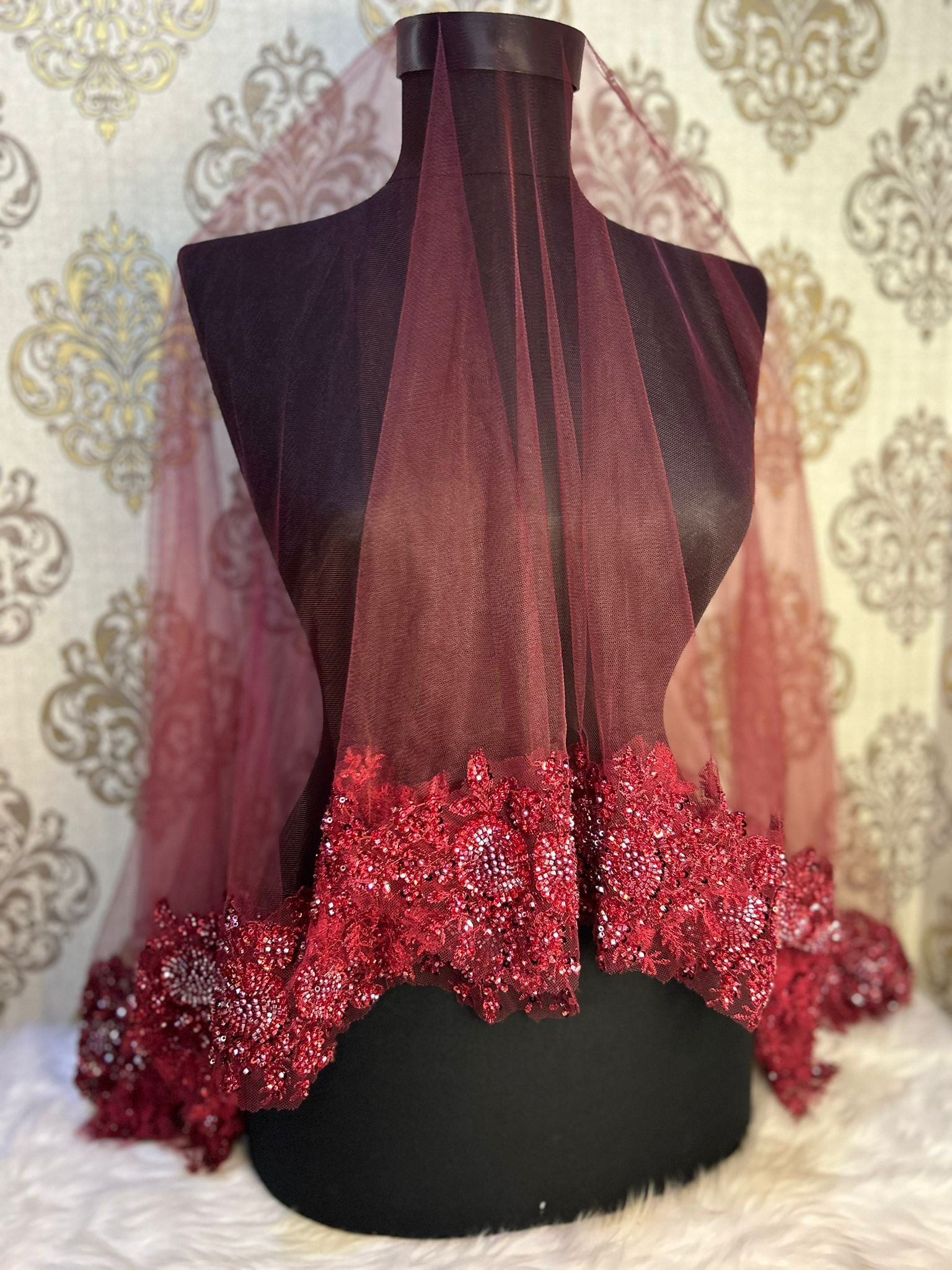 Bordo İnce Vip Duvak Seti