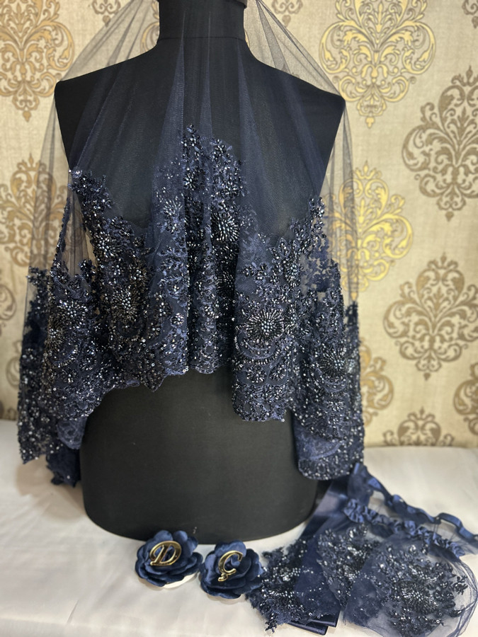 Lacivert Geniş Vip Duvak Set