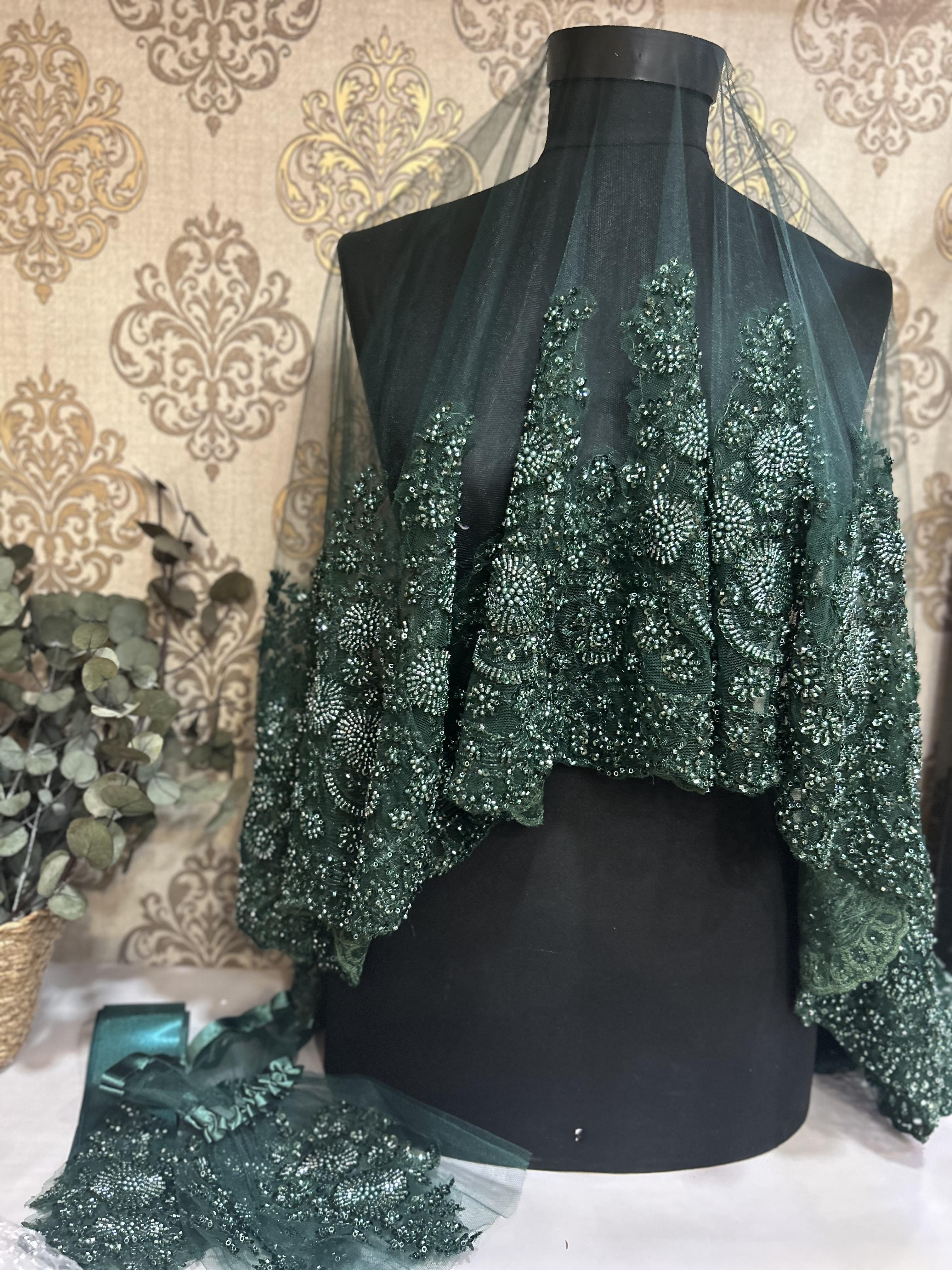 Zümrüt Yeşili Geniş Vip Duvak Set