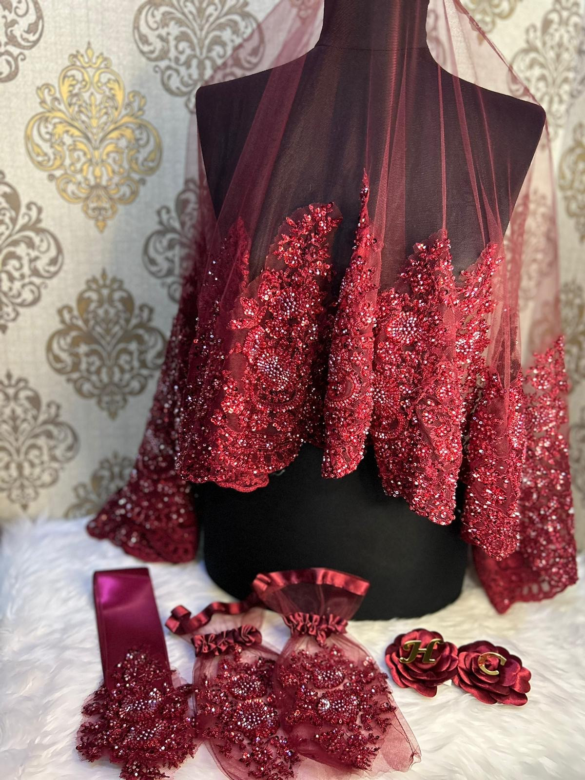 Bordo Geniş Vip Duvak Set