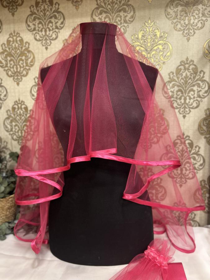 Fuşya Biyeli Duvak Seti