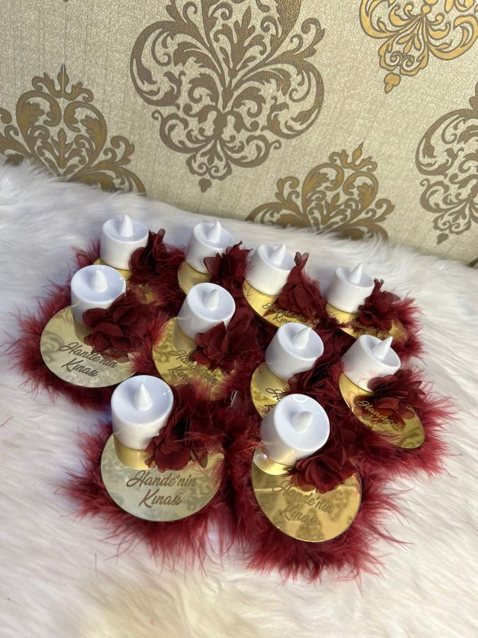 Tüylü Ledli Pleksili Mum