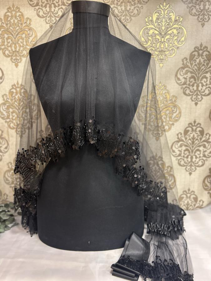 Siyah Ritim Duvak Seti