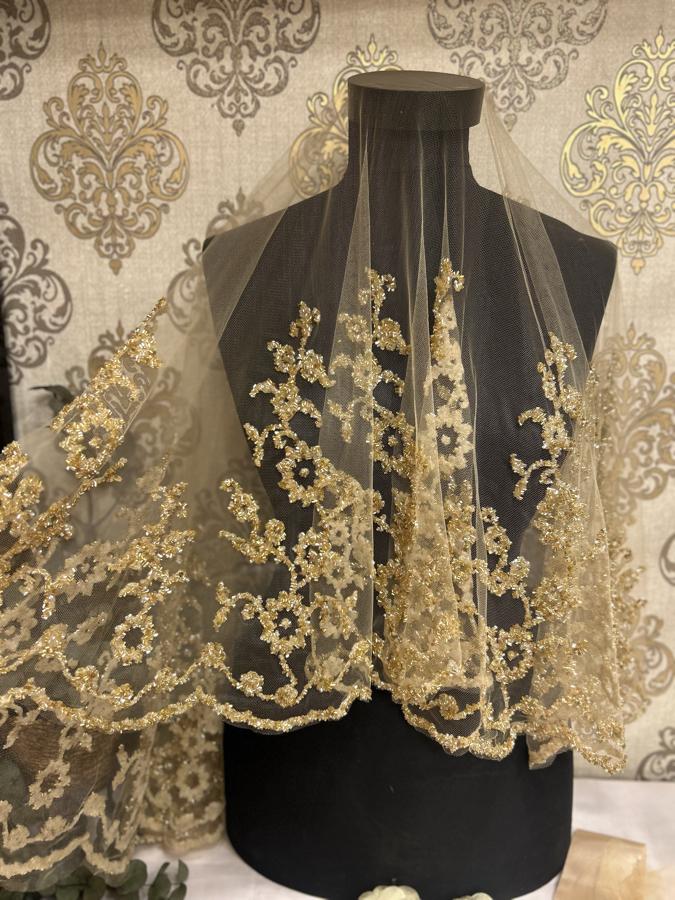 İşlemeli Cam Boncuk Duvak Seti