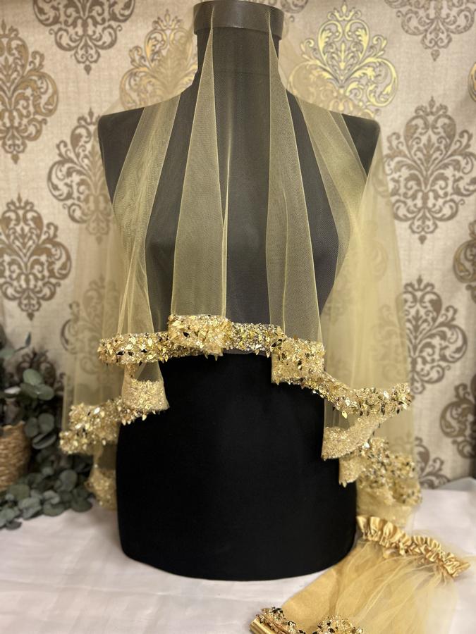 Gold Yaprak Model Duvak Seti