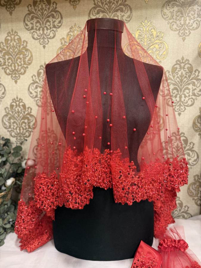 Kırmızı İncili Papatya Duvak