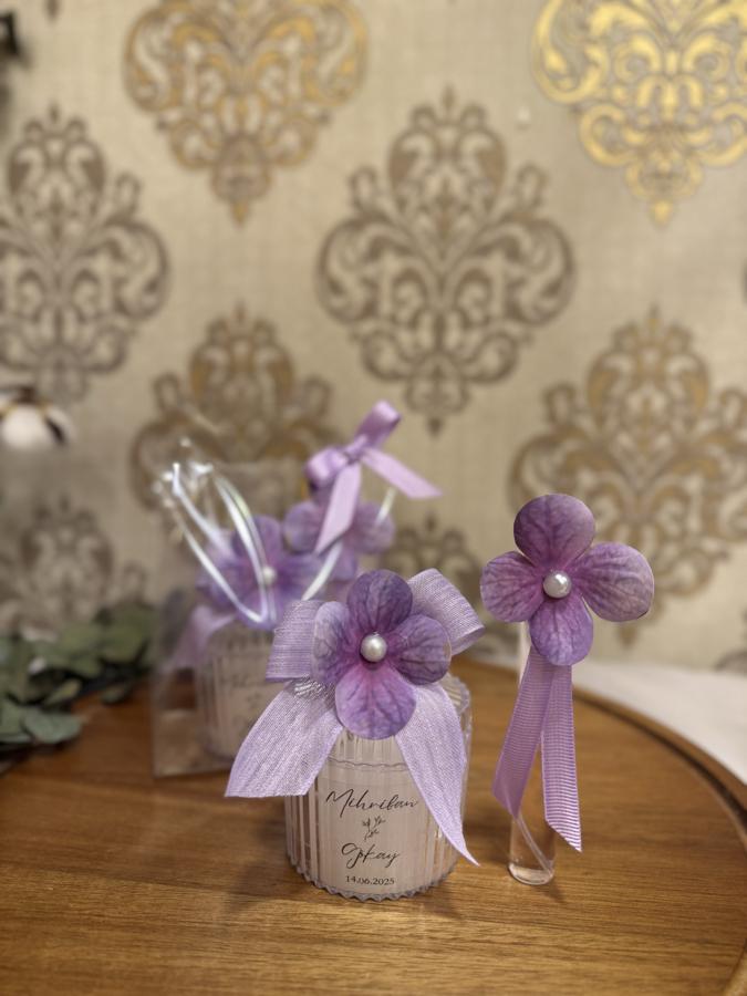 Şeffaf Çantada Mika Mum ve Cam Şişe