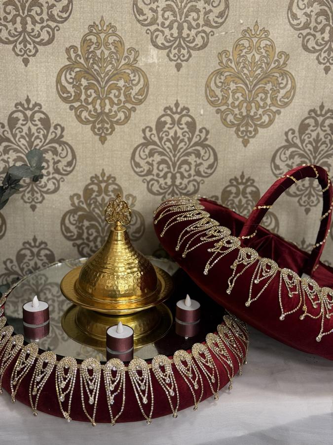 Bordo Taşlı Sepet ve Tepsi